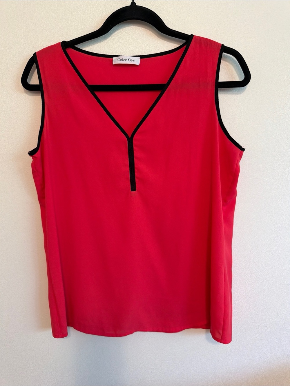 Calvin Klein Red Sleeveless V-Neck Camisole with Black Trim